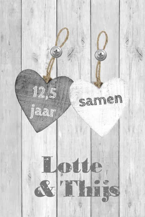 Leuke jubileumkaart met harthangers