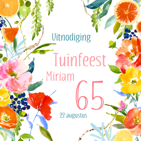 Uitnodiging verjaardag in de tuin met bloemen en fruit