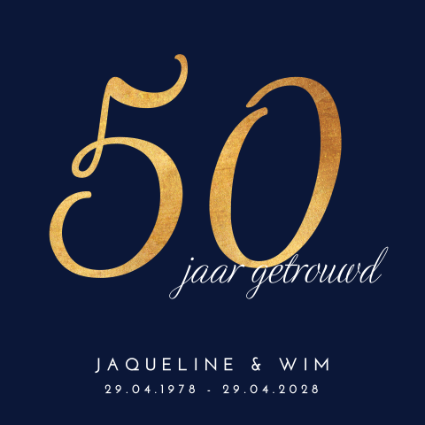 50 jaar getrouwd uitnodiging in stijlvol blauw & goudlook 50