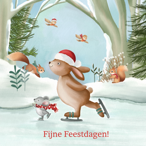 Traditionele geïllustreerde kerstkaart schaatsen
