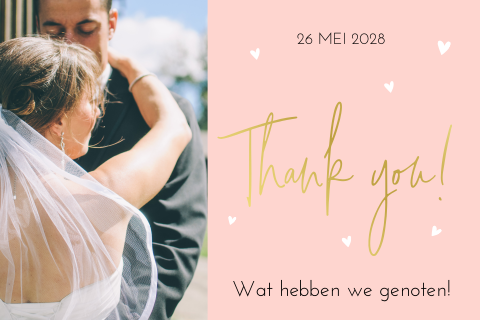 Bedankkaart met roze kader en hartjes
