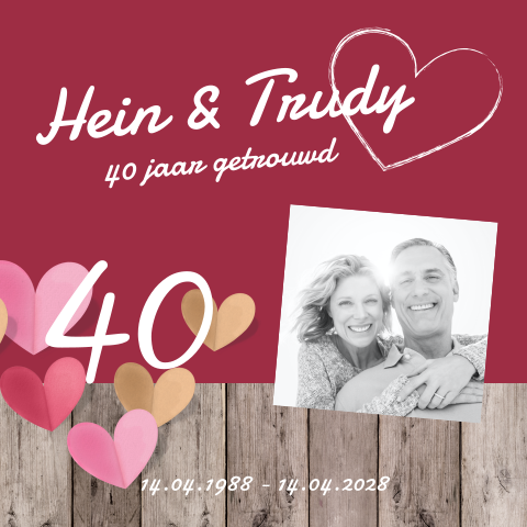 40 jaar getrouwd uitnodiging met hout en hartjes