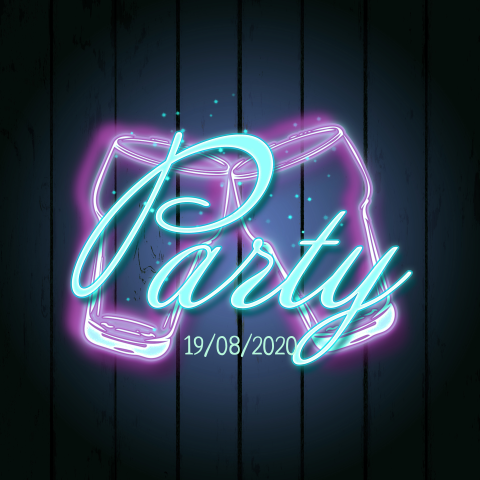 Uitnodigingskaart voor een tuinfeest met neon letters