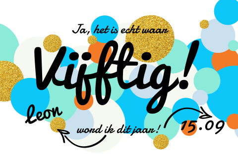 50 jaar uitnodiging met blauwe en glitter confetti