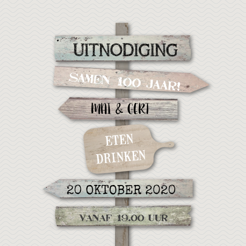 Hippe stoere samen 100 jaar uitnodiging met houten planken