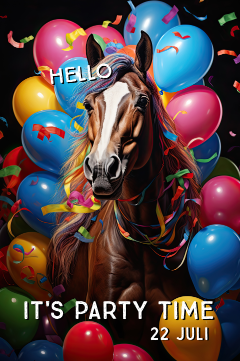Uitnodiging feest PAARD met BALLONNEN