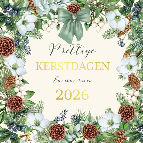 Kerstkaart met botanische kersttakken en groene strik