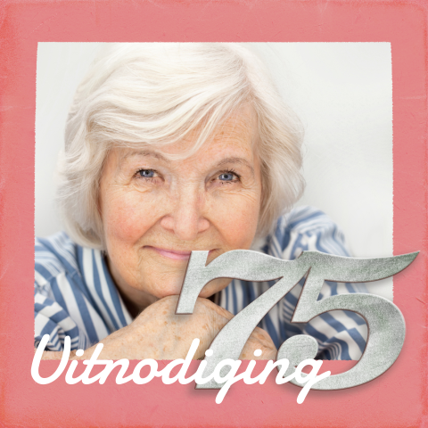 Uitnodiging 75 jaar met roze fotokader