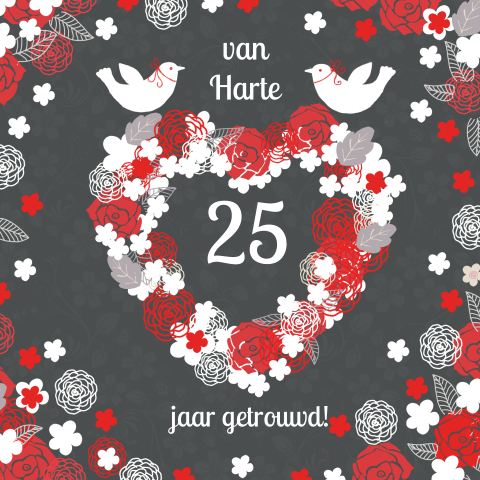 Lieve jubileumkaart met krijtbord en bloemen