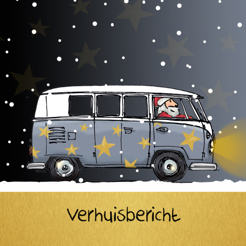 Mooi getekende kerst verhuiskaart met sterren en kerstman