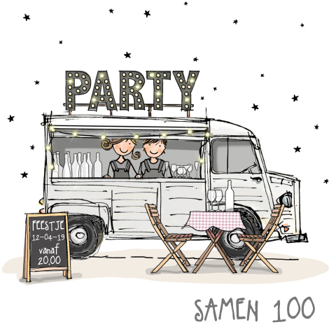 Hippe samen 100 uitnodiging met foodtruck 