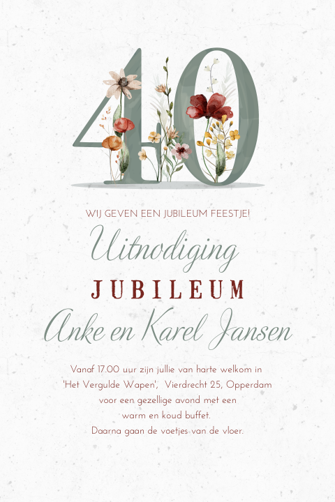 Jubileum enkele kaart 40 jaar samen groen