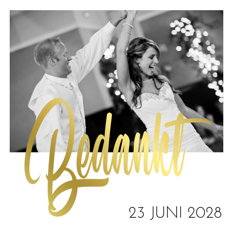 Bedankkaart met foto en gouden kleur letters