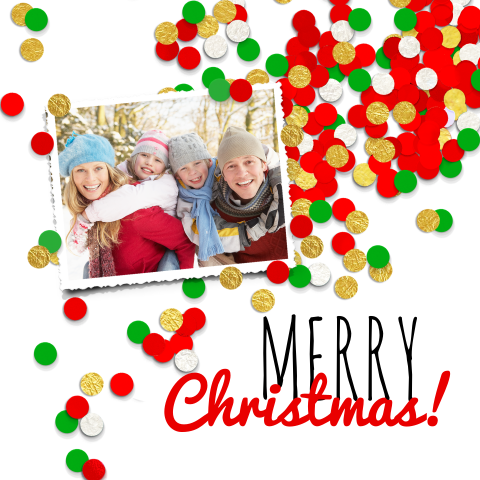 Kerstkaart met foto en confetti