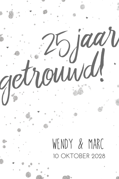 Uitnodiging 25 jaar getrouwd met zilveren verfspetters