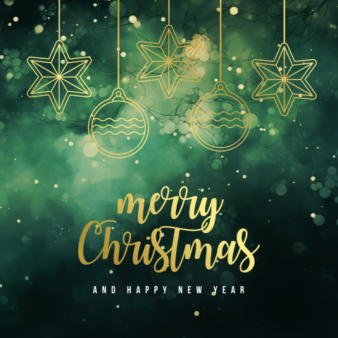 Kerstkaart met goudfolie en kerstballen