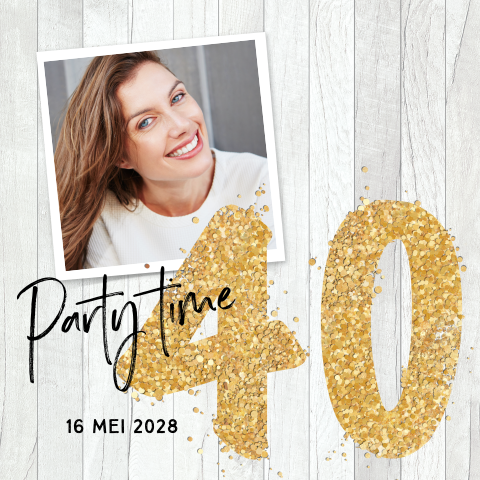 Uitnodiging 40 jaar verjaardag glitter confetti cijfer