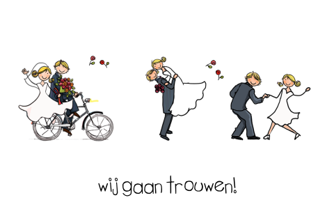 Unieke trouwkaart in tekenstrip stijl
