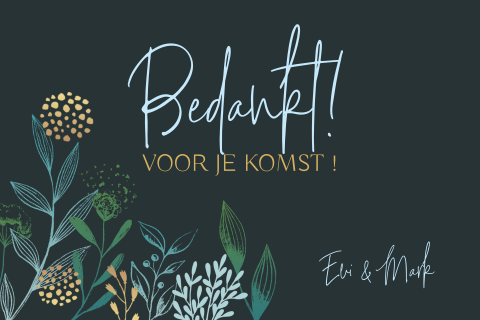 Bedankkaart in botanische stijl en turquoise kleuren