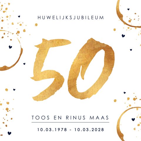 Uitnodiging 50 jaar getrouwd goudlook spetters hartjes