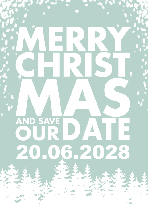 Save the date met winterse kerstbomen en sneeuw