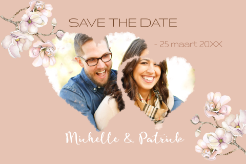 Save the date kaart bloesemtakken.