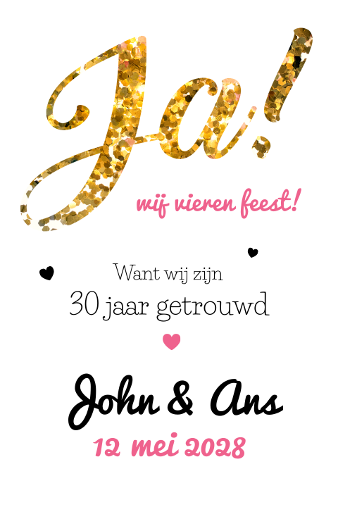 30 jaar getrouwd uitnodiging met gouden glitter JA