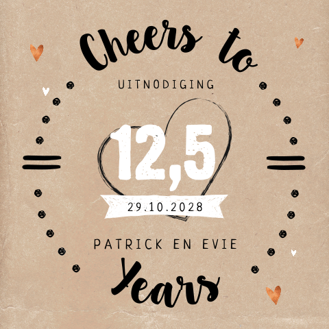 Uitnodiging 12,5 jaar getrouwd met handlettering