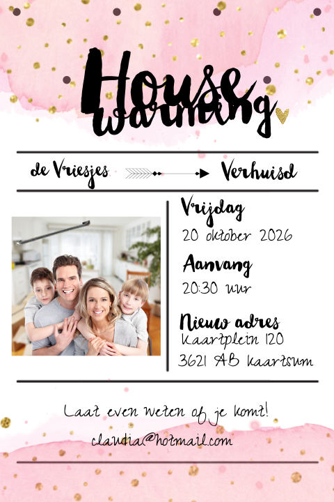 Vrolijke housewarming uitnodiging met confetti