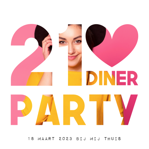 Uitnodiging 21 diner met fotoletter en hartje kader