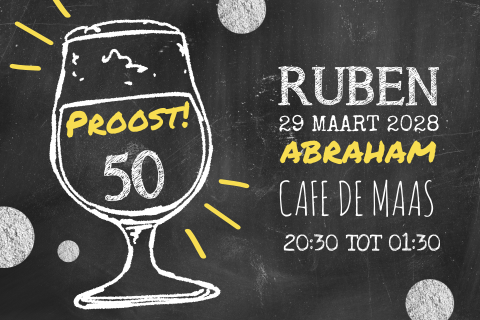 Uitnodiging vijftig jaar met bierglas op krijtbord