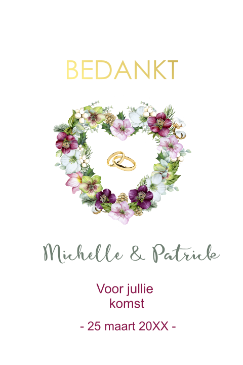 Bedankt trouwen hart helleborusbloemen.