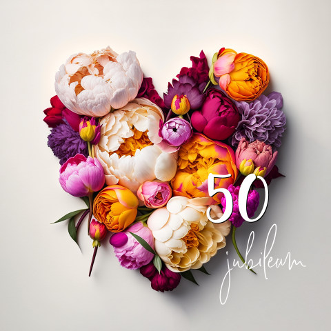 Uitnodiging jubileum 50 hart bloemen