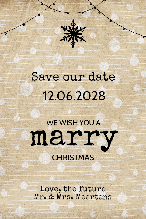 Save the date bruiloft met kerstballen