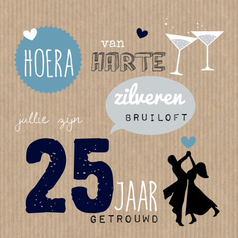 Hippe kaart felicitatie 25 jaar huwelijk