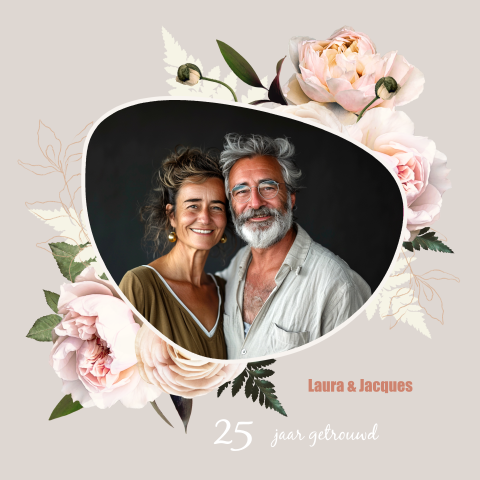 Jubileum Uitnodiging 25 jaar Rozen met taupe