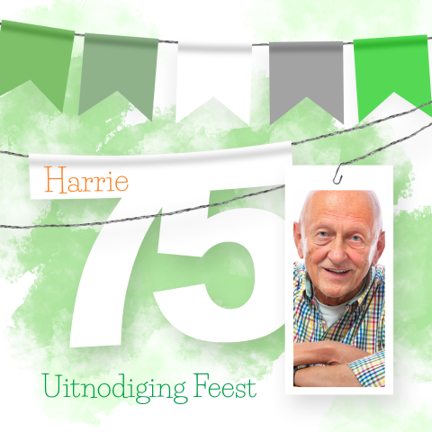 Uitnodiging verjaardag 75 jaar met vlaggen