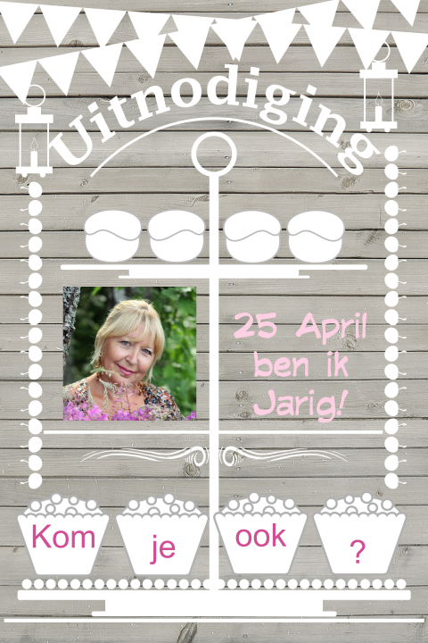 Uitnodiging feestje met etagere en hout
