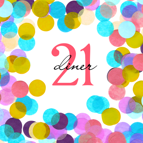 21 diner uitnodiging met kleurrijke confetti