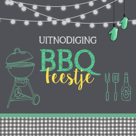 Uitnodiging tuinfeest met bbq met lampjes biertje