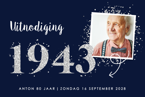 Uitnodiging 80 jaar verjaardag met jaartal in glitter cijfers