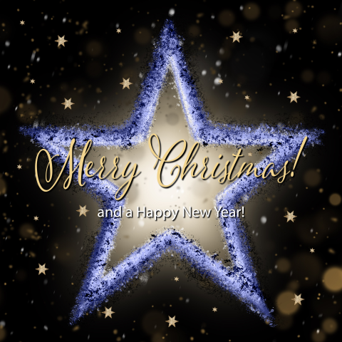Kerstkaart kerstster blauw en goud