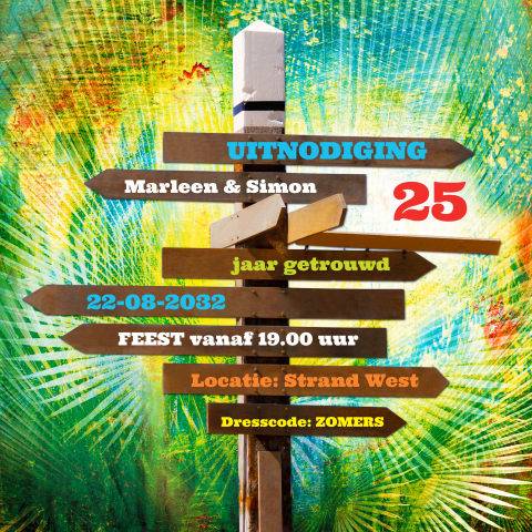 Mooie tropische jubileumkaart voor zilveren bruiloft