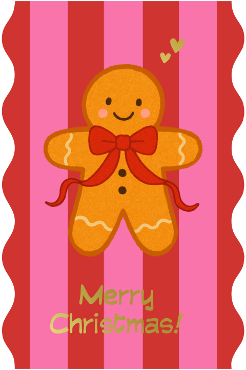 Unieke trendy kerstkaart met gingerbread mannetje in felle kleuren