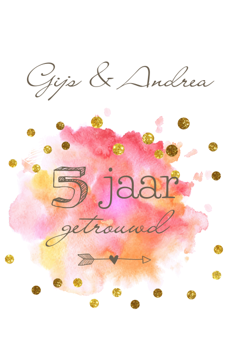 Uitnodiging vijf jaar getrouwd in roze watercolor stijl
