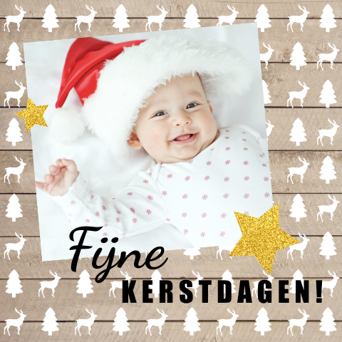 Kerstkaart met foto op een hout achtergrond