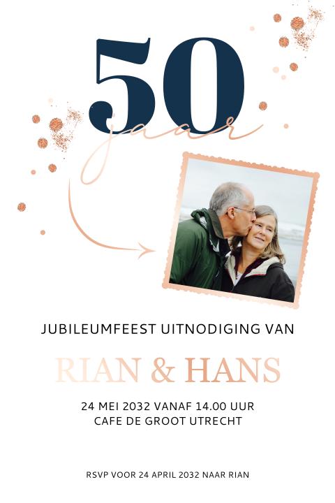 Jubileum 50 jaar getrouwd met bruidspaar glitters