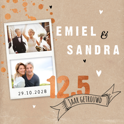 Uitnodiging 12,5 jaar getrouwd met foto en bronzen accenten