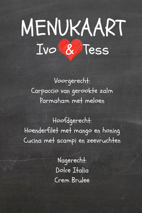 Mooie staande menukaart op krijtbord