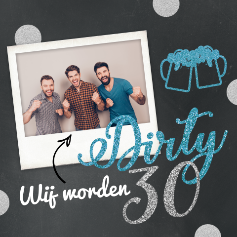 30 jaar verjaardag uitnodiging met blauw glitter